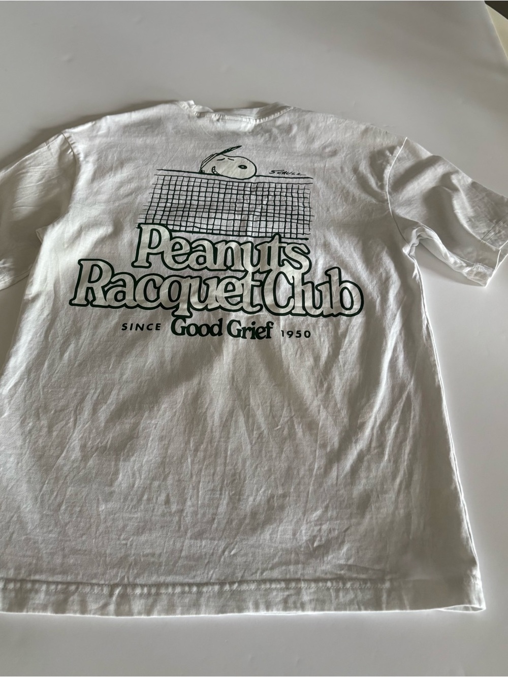H & M Peanuts Racquet Club Graphic Tee - White with Green Print